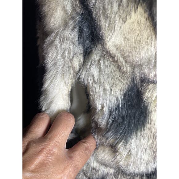 Pamela McCoy Vest Faux Fur Checkered Beige Black Gray Boho Pockets Woman's L - Picture 7 of 13